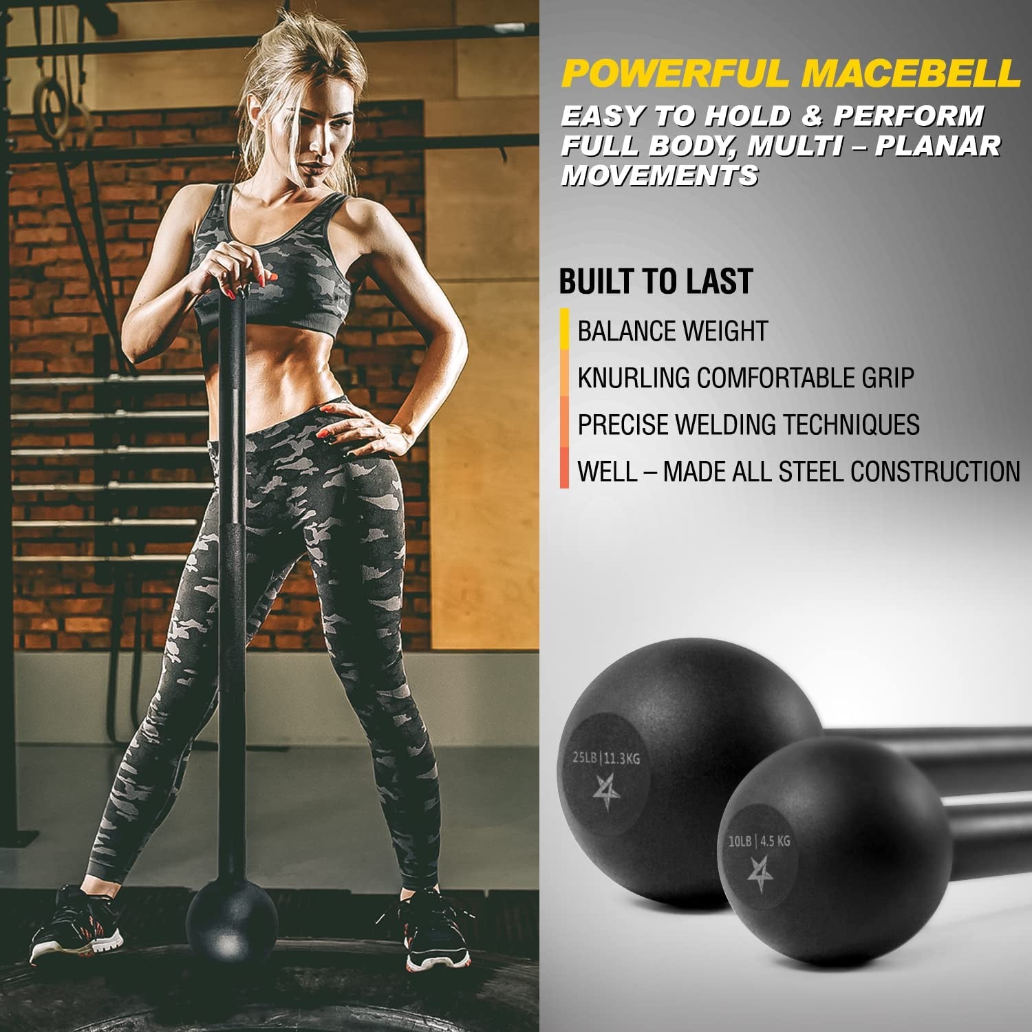 VortexFit Steel Mace Bell - 15 LB Professional Strength & Conditioning Club