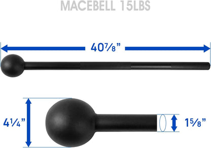 VortexFit Steel Mace Bell - 15 LB Professional Strength & Conditioning Club